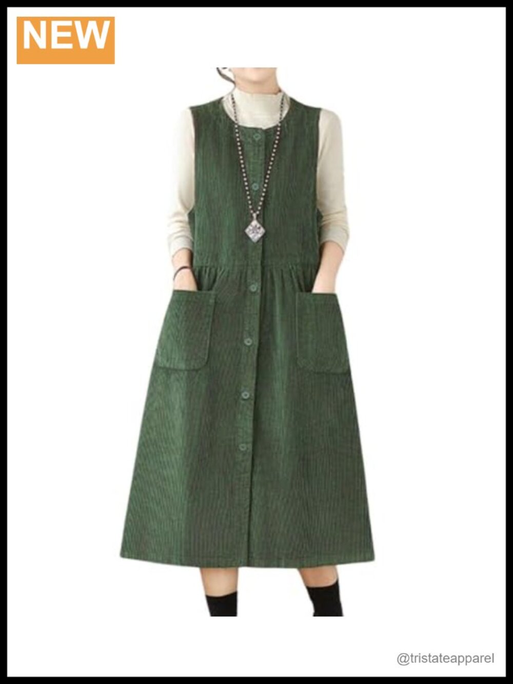 Corduroy Button Down Babydoll Overall Dress with Pockets